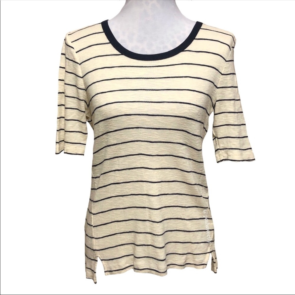 Madewell Striped Ribbed Elbow Sleeve Knit Top - Picture 2 of 8